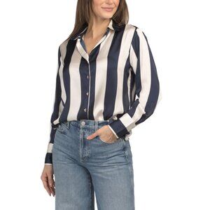 AUTRES FILLES Champagne/blue Printed Cabana Striped Top With Buttons